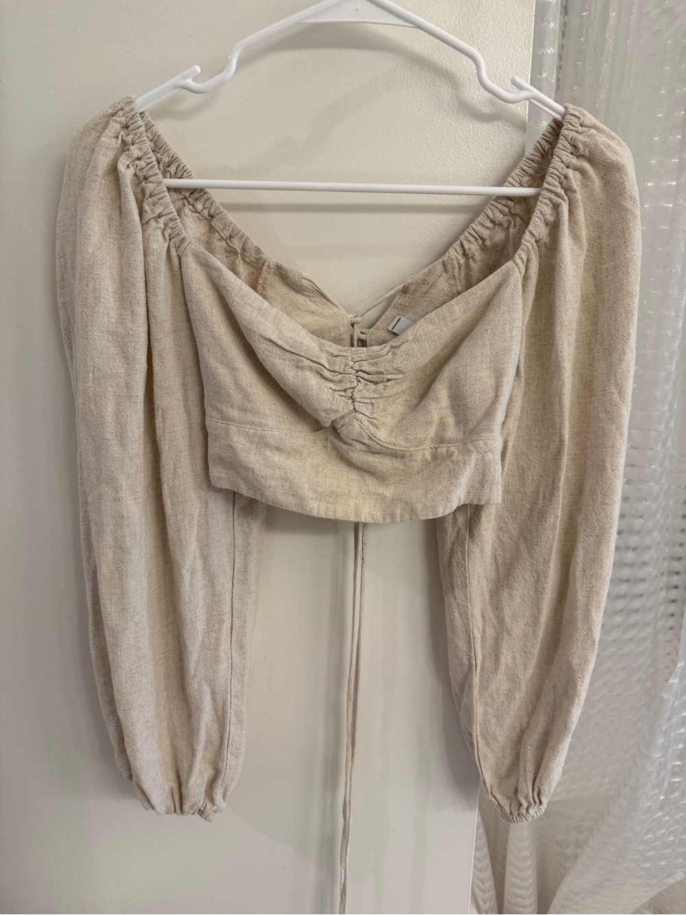 Adika Cream Off-Shoulder Ruched Crop Top